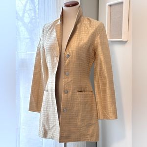 Buttery yellow silk window pane stitch long blazer